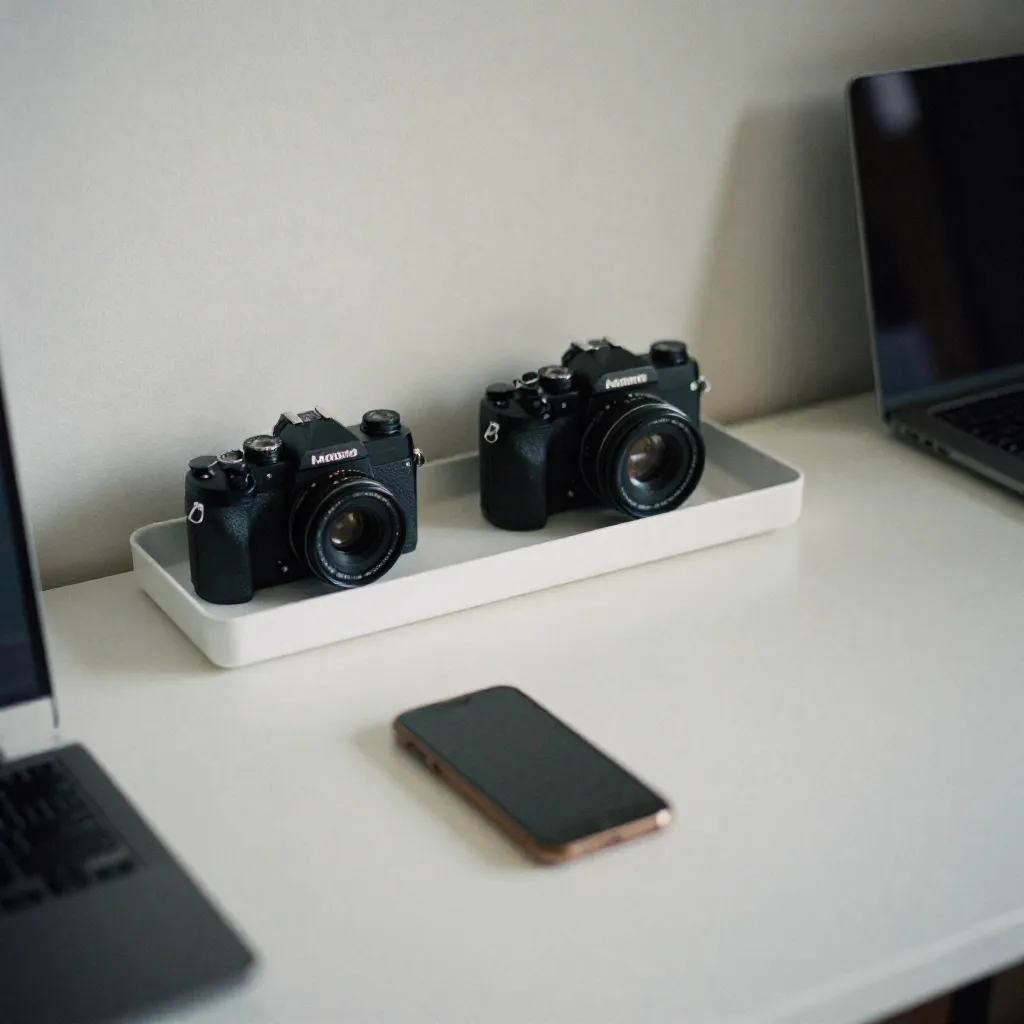 Contemporary desk scene with modern equipment